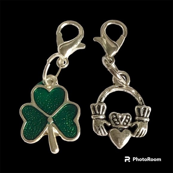 Celtic Irish Charms Clip On Lot Claddagh Shamrock Purse Zipper Pulls Silver Tone - Picture 2 of 9